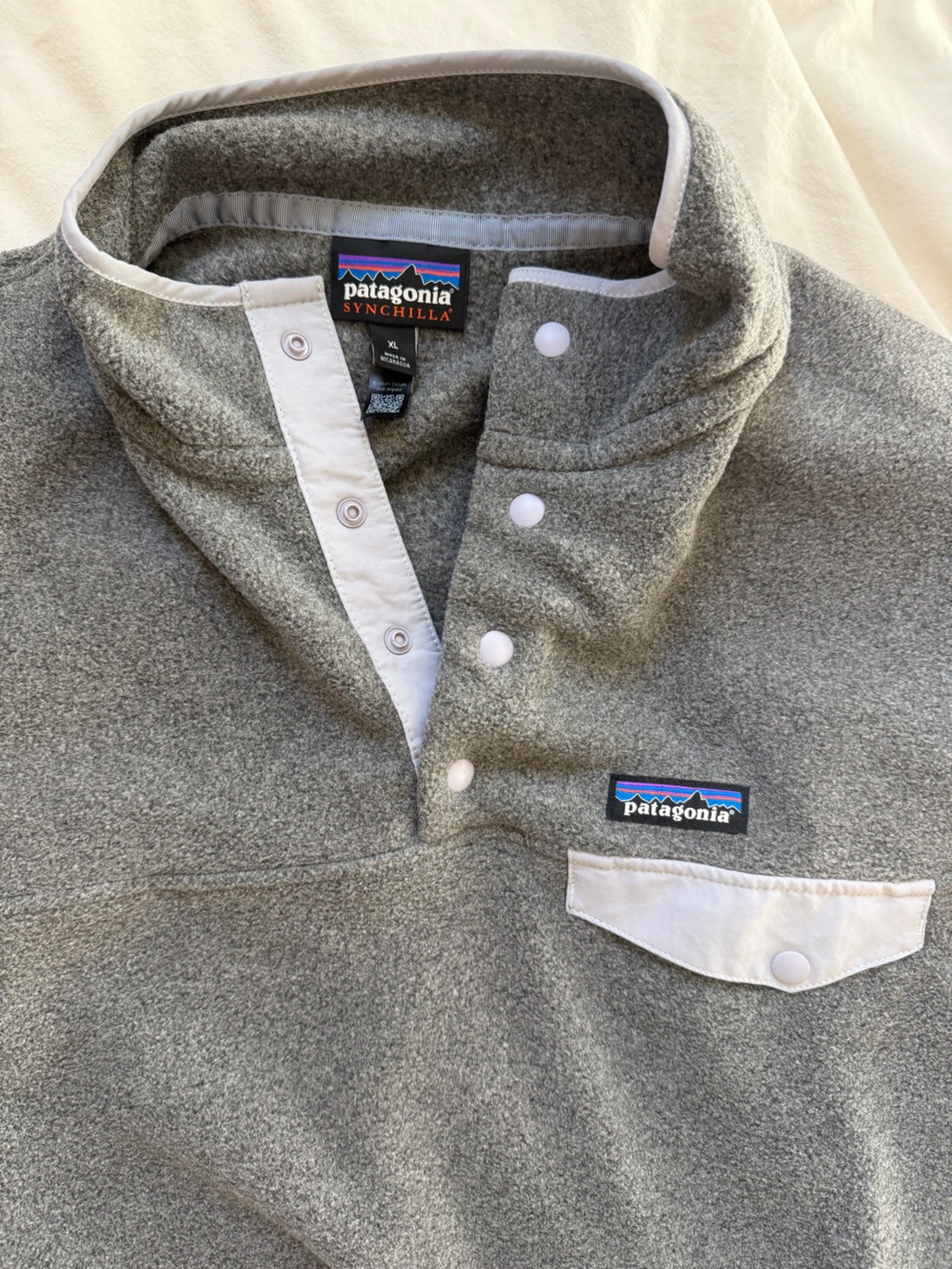 Patagonia Women’s Gray Synchilla Snap-T Fleece with Lilac Trim